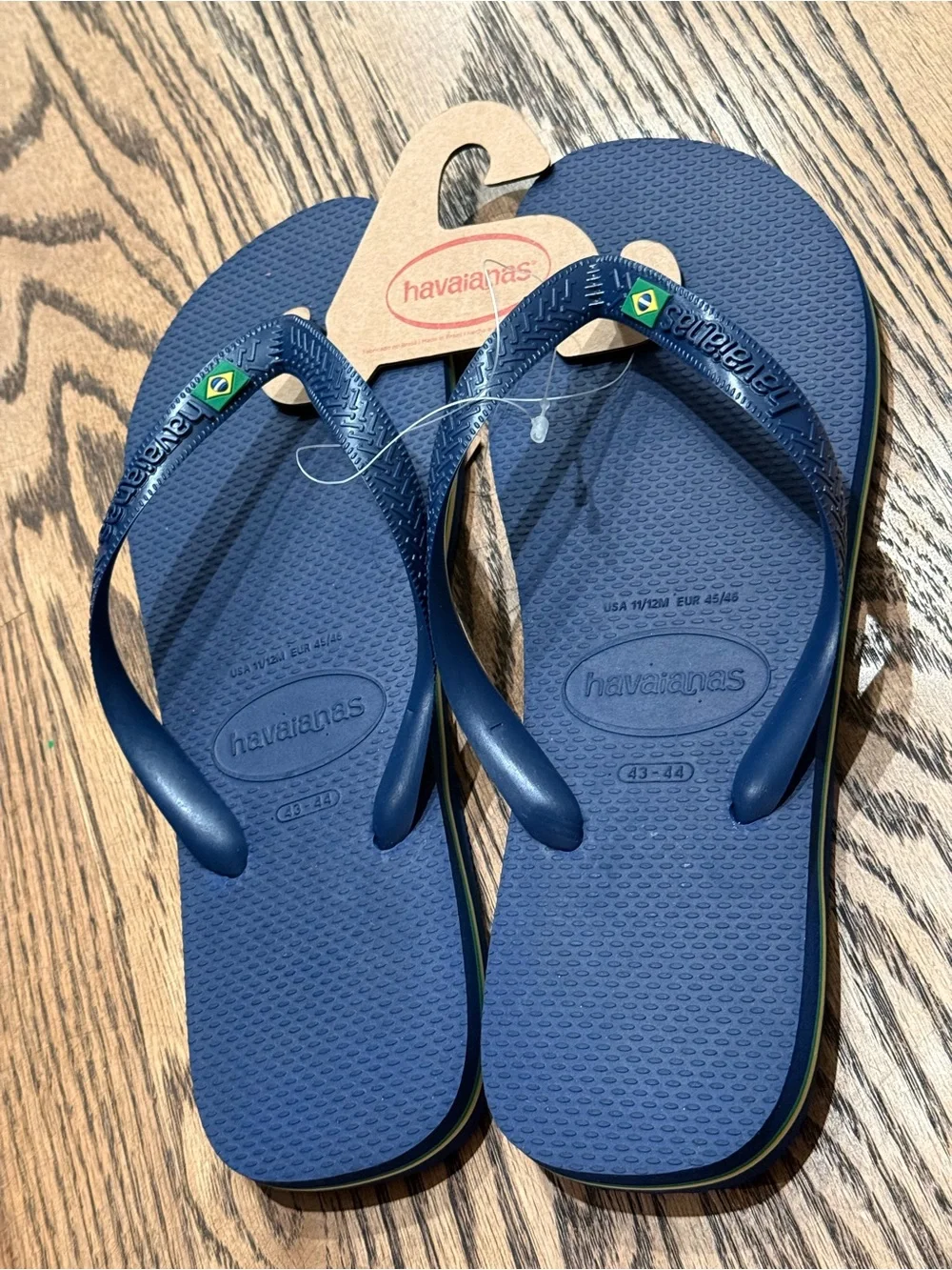 Havaianas Blue Rubber Flip Flops with Brazilian Flag Accent